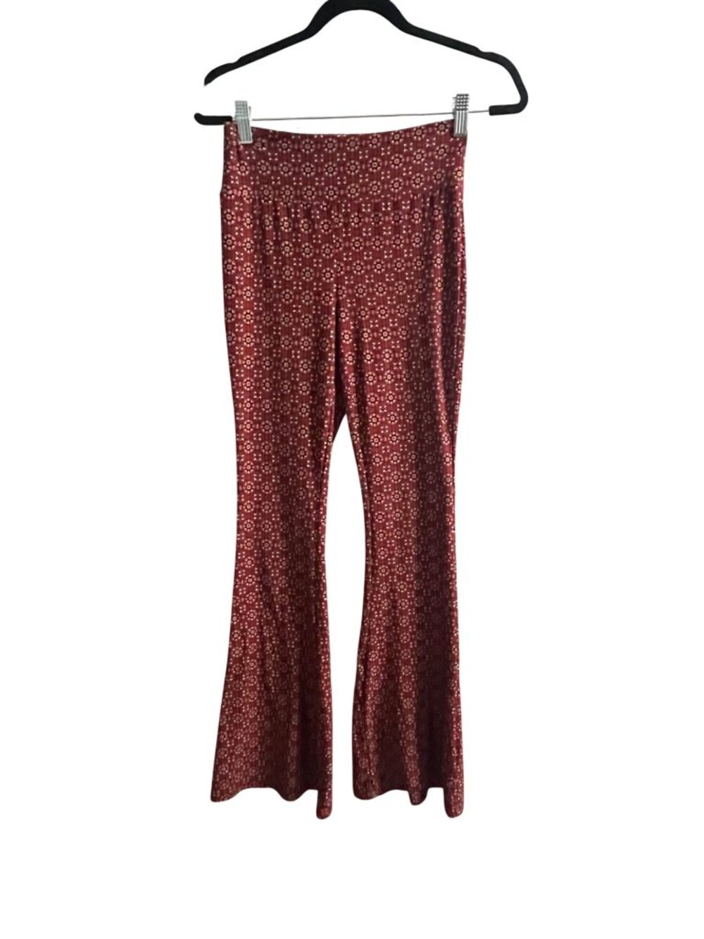 Brick Red & Yellow Floral Flare Boho Stretch Pants Womens NOBO Size Small (3-5)